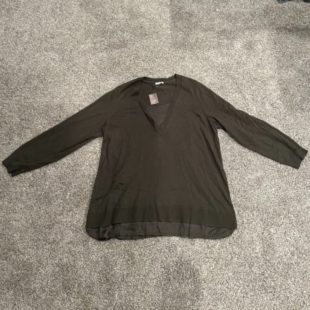 J. Jill Mixed Media Layered V Neck Tunic Sweater Spanish Moss XL